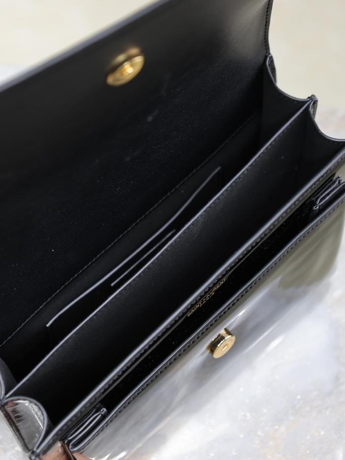 SAINT LAURENT pelle verniciata nera con fibbia dorata·sunset 22 cm tramonto