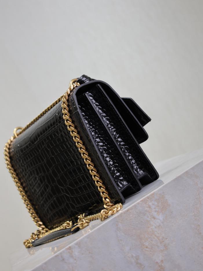 SAINT LAURENT motivo coccodrillo nero con fibbia dorata·sunset 22 cm tramonto