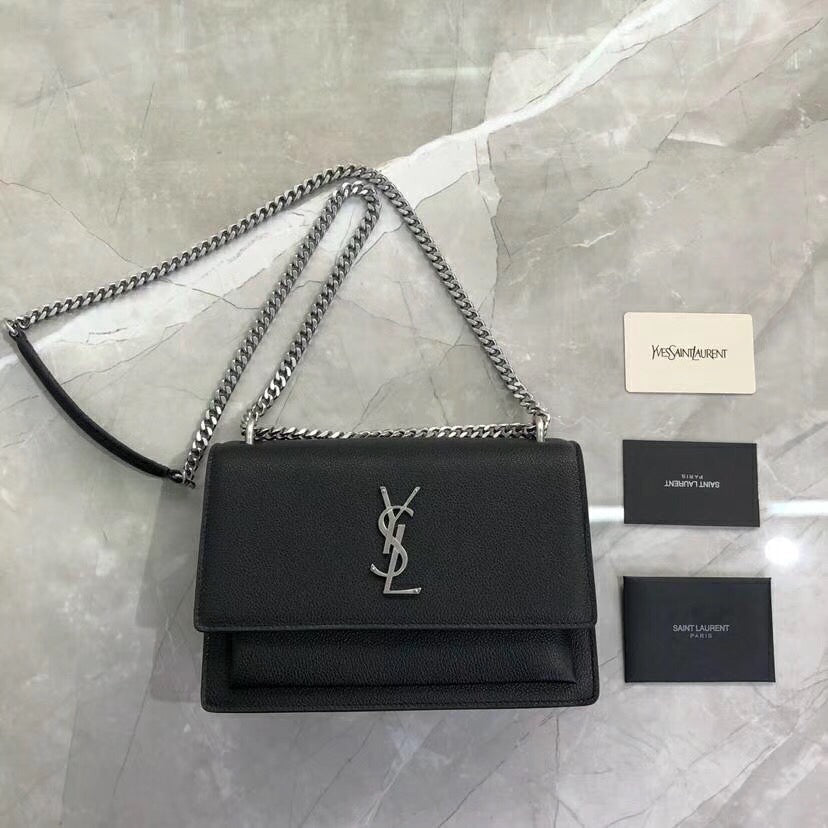 Yves Saint Laurent Kate Medium Satchel in Pelle Testurizzata Nera